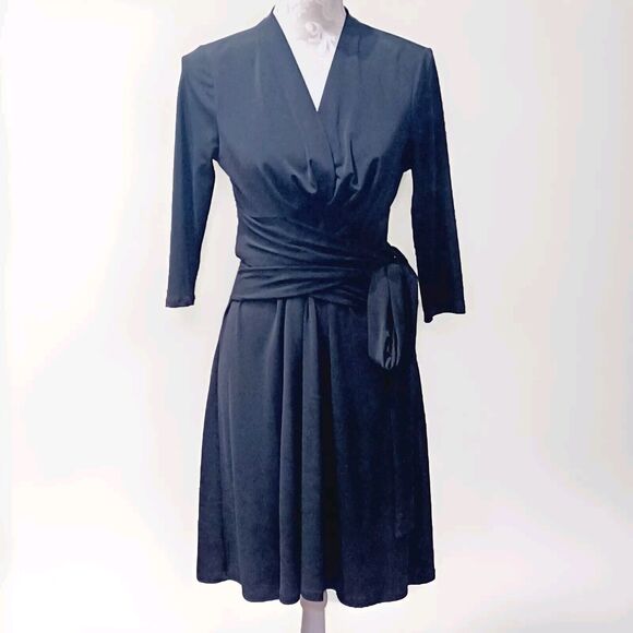 Antonio Melani Women's Black Knit Faux Wrap dress  size Small  Timeless - Picture 1 of 6